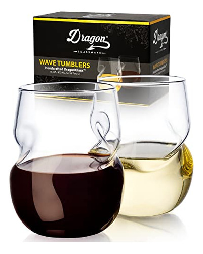 Dragon Glassware - Copas De Vino Onduladas, Juego De 2, Glas