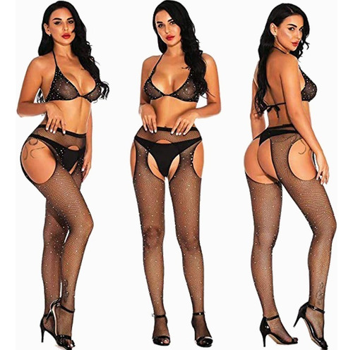 Medias De Red Negras Con Brillos Espectaculares Brillantes