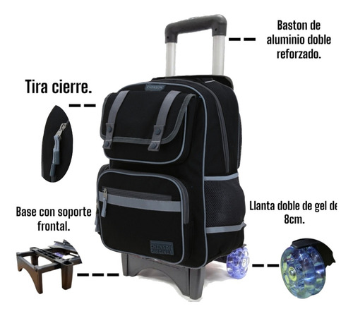 Mochila Con Ruedas Chenson Original Strong Co70203-3 Negro Liso