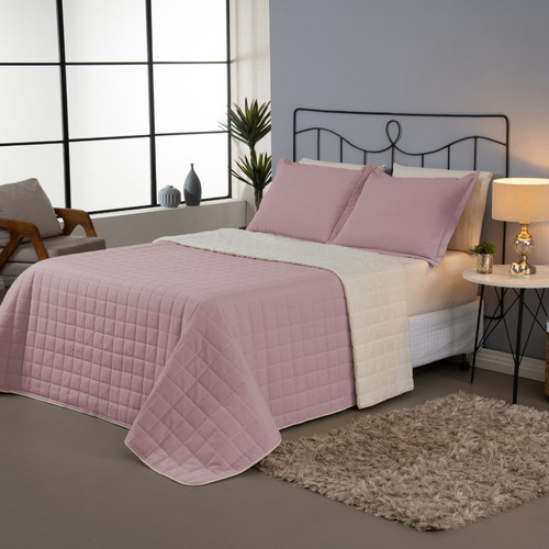 Kit Colcha Cobre Leito Queen 3 Pçs Sherpa Carneiro 180 Fios Rosa