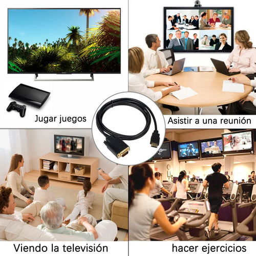 Conector Macho Adaptador Hdmi Macho A Vga Macho Cable Hdmi A Vga Adaptador Macho Conversor 1080p 60hz Full Hd 3 Metros Negro Gomita, No Compatible Con Vga A Hdmi