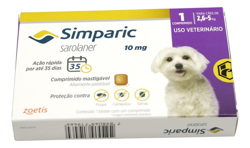 Imagem 5 de 9 de Antipulgas Simparic 10mg - Cães De 2,6 A 5kg - 1 Comprimido