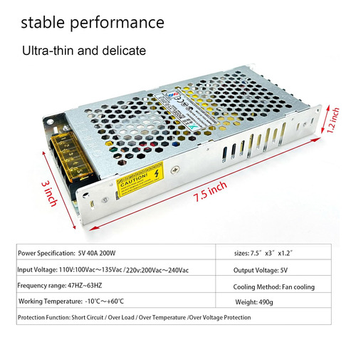 Fuente De Alimentación Fina De 5 V, 40 A, 200 W, Conmu...