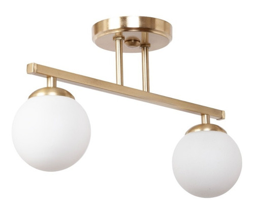 Plafon 2 Luces Barral Elyn Dorado Globo Opal Apto G9 Deco