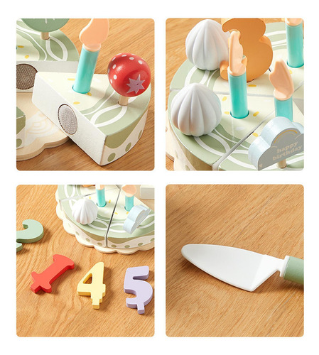 Juguete De Juego De Pastel De Cumpleaños De Madera Juguete,