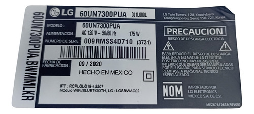 60un7300pua LG Botonera Tarjeta Wifi Y Bocinas (Usado)