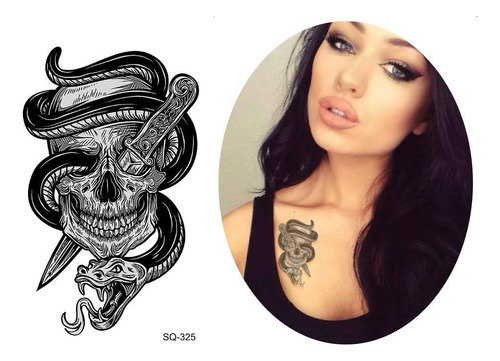 Tatuagem Temporária Serpete E Caveira Dark Estilo