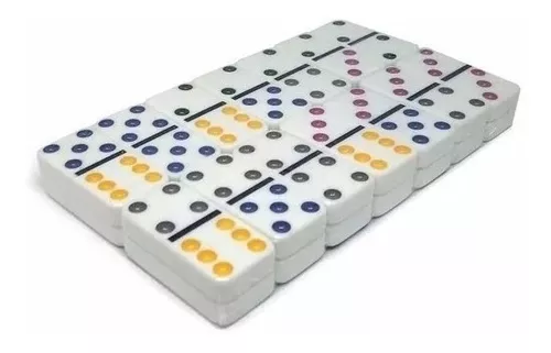 Jogo de domino colorido na lata barcelona 28 pecas