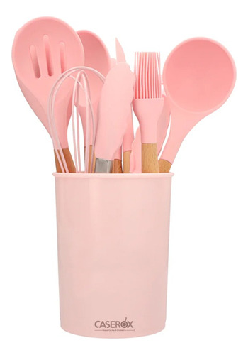 Set Utensilios De Silicon C/base 12 Piezas Rosa - Caserox