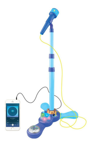 Microfone Infantil Pedestal Luz Alto Falante Importway Azul