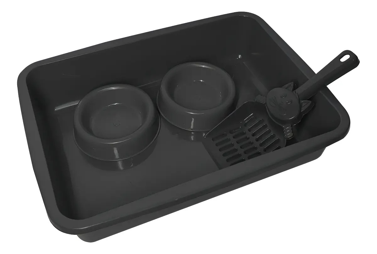 Caixa de Areia Aberta Preta Grande com Kit de Higiene para Gato 2d Pet