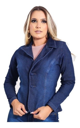 Blazer Feminino Slim Jeans Escuro Qualidade Premium Plussize