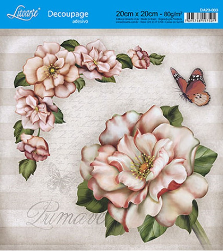 Papel Decoupage Adesiva Rosa E Borboleta - Da20-033