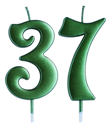 Vela Cumpleaño Verde 37 Numero Antigüedad Pastel Topper