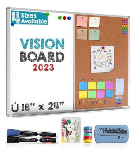 Vision Board 2023: Tablero De Corcho Y Pizarra De Borrado En
