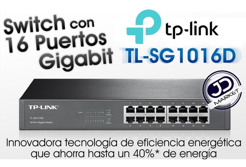 Imagen 2 de 4 de Switch Escritorio/rack 16 Puertos Gigabit Tp-link Tl-sg1016d