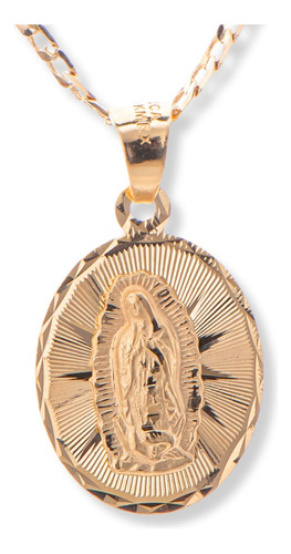 Collar Cadena Virgen Guadalupe Oro 14k Medalla Ovalada
