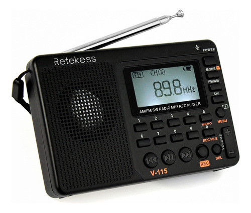 V-115 Rádio Gravador De Banda Completa Fm Am Reprodução Mp3