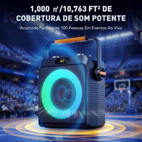 Caixa Som Portátil Bluetooth Con Microfone Amplificada, TWS para Som Estéreo Hi-Fi Luzes RGB para Casa, Festa e Uso Externo