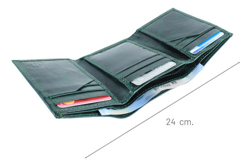 Cartera Hombre Billeter Caballero Piel Triple Empaque Color Verde