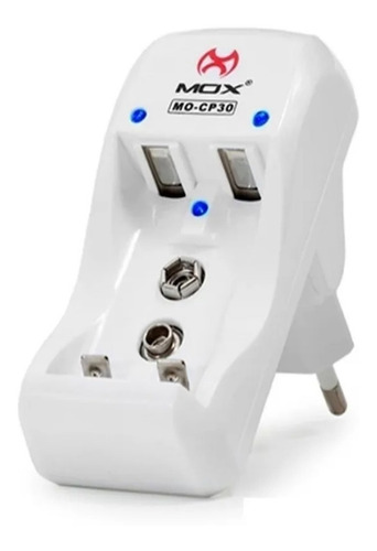Imagem 2 de 3 de Carregador De Pilhas Mox Aa Aaa Bateria 9v Bivolt Leds Cp30
