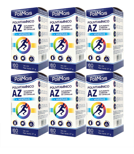 Kit 6 Vitamina Polimais A-z 60 Capsulas Zero Lactose Sabor Sem Sabor