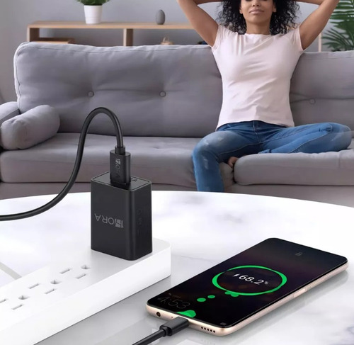 Combo 1hora Cargador Carga Rápida Y Cable Micro Negro