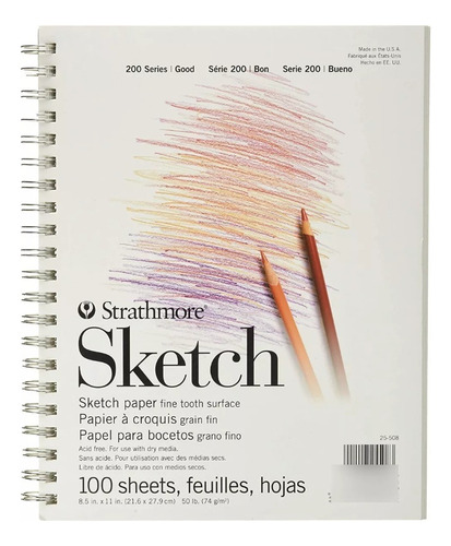 Cuaderno Dibujo Strathmore Sketch Boceto 21x27.9xcm 100h 74g Color Blanco