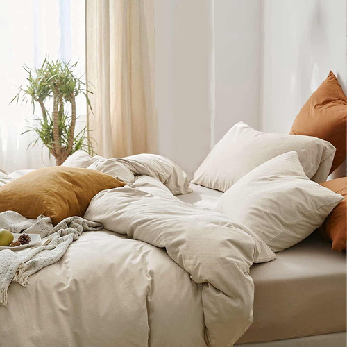 Etdiffe Juego De Edredón Beige Tamaño Queen, Juego De Cama M