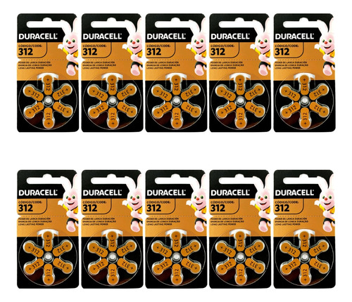 Pack 60 Duracell Activair 312 Batería Audífonos - Todopilas