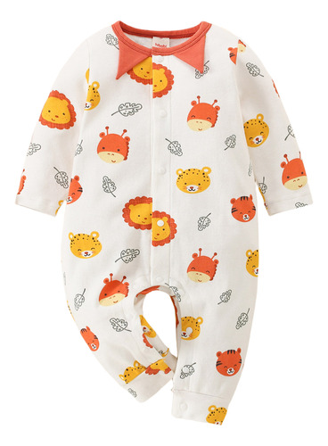 Mameluco Tierno Bebé Con Estampado De León Leopardo Y Tigre Blanco 12-18 M