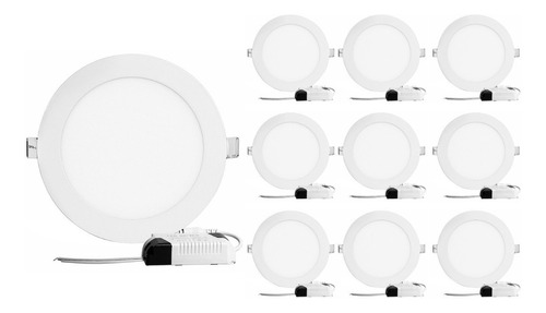 Combo X 10 Led Panel Embutir Cálido Circular Plafón 18w 29cm