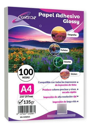 Pack Papel Adhesivo Glossy A4 De 135g X100 500 Hojas
