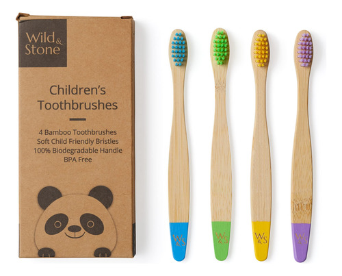 Wild & Stone - Cepillo De Dientes De Bambu Organico Para Nin