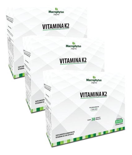 Kit 3x Vitamina K2 Menaquinona Mk7 150% Idr 30 Cápsulas