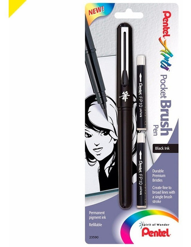 Pentel Arts Pocket Brush Pen  Pincel Recargable +2 Repuestos