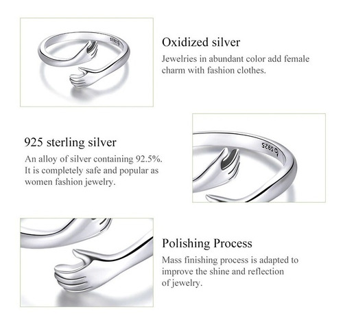 Anillo Ajustable Abrazo Para Mujer Fabricado En Plata 925