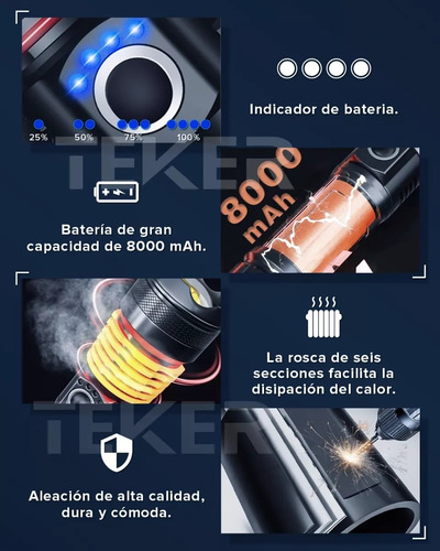 Lámpara Táctica Led 32000lm Usb Recargable 8000mah