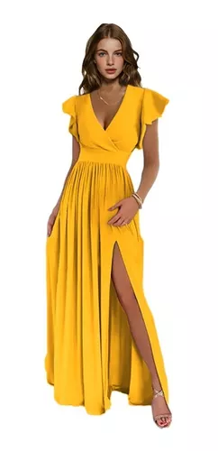 Estado Humilde Redada Vestido Amarillo Largo | MercadoLibre 📦