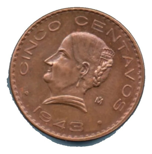 Moneda Antigua Cinco Centavos Cobre Josefa Grande  1943  C5