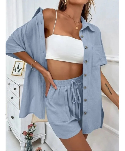 // 2 Piezas Conjuntos Camisa Manga Corta Con Pantalones