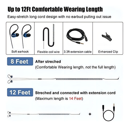 Joymiso Auriculares Botón Extralargos 16 Pies Tv, Pc, Con Y Color Blue
