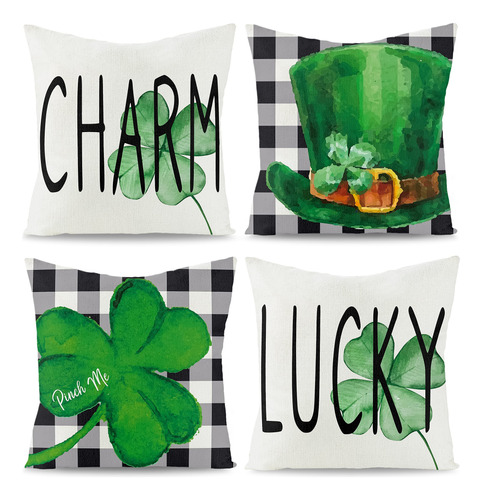 4 Funda Almohada Para Dia San Patricio Diseño Cuadro