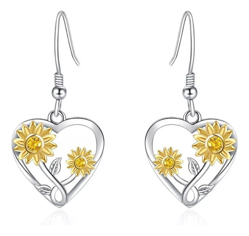 Pendientes De Girasol Con Forma De Corazón, Plata 925, Joya