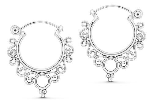 Elegantes Aretes Aro Plata 925 Filigrana Mandala Tribal Retr