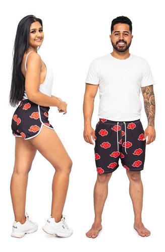 Short Bermuda Praia Naruto Aktsuki Kit Casal