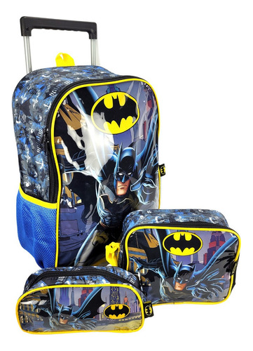 Mochila De Rodinha Batman Lancheira Estojo Luxcel Ic37922bm