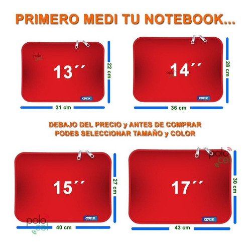 Imagen 3 de 4 de Funda Notebook Neoprene Premium Cierre 14 15,6 17 Pulgadas
