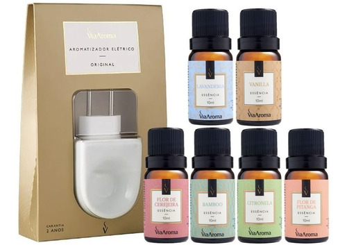 Kit Difusor Elétrico E 6 Essências Aromáticas Via Aroma