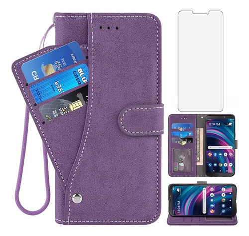 Compatible Con Tracfone 3 B140dl Funda Tipo Cartera Y Protec